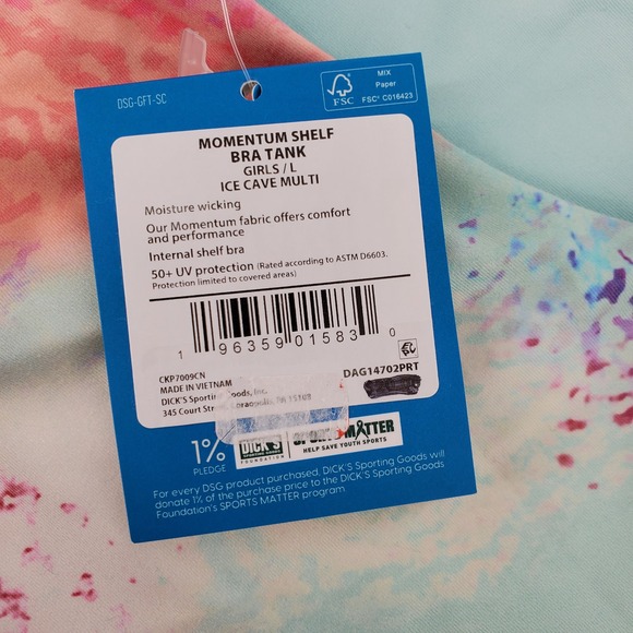 DSG Momentum Shelf Bra Tank Top Moisture Wicking Ice Cave Multi Print Girls L - Picture 3 of 9